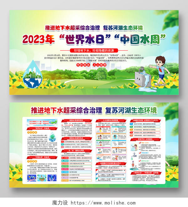绿色风格2023世界水日中国水周宣传栏世界节水日